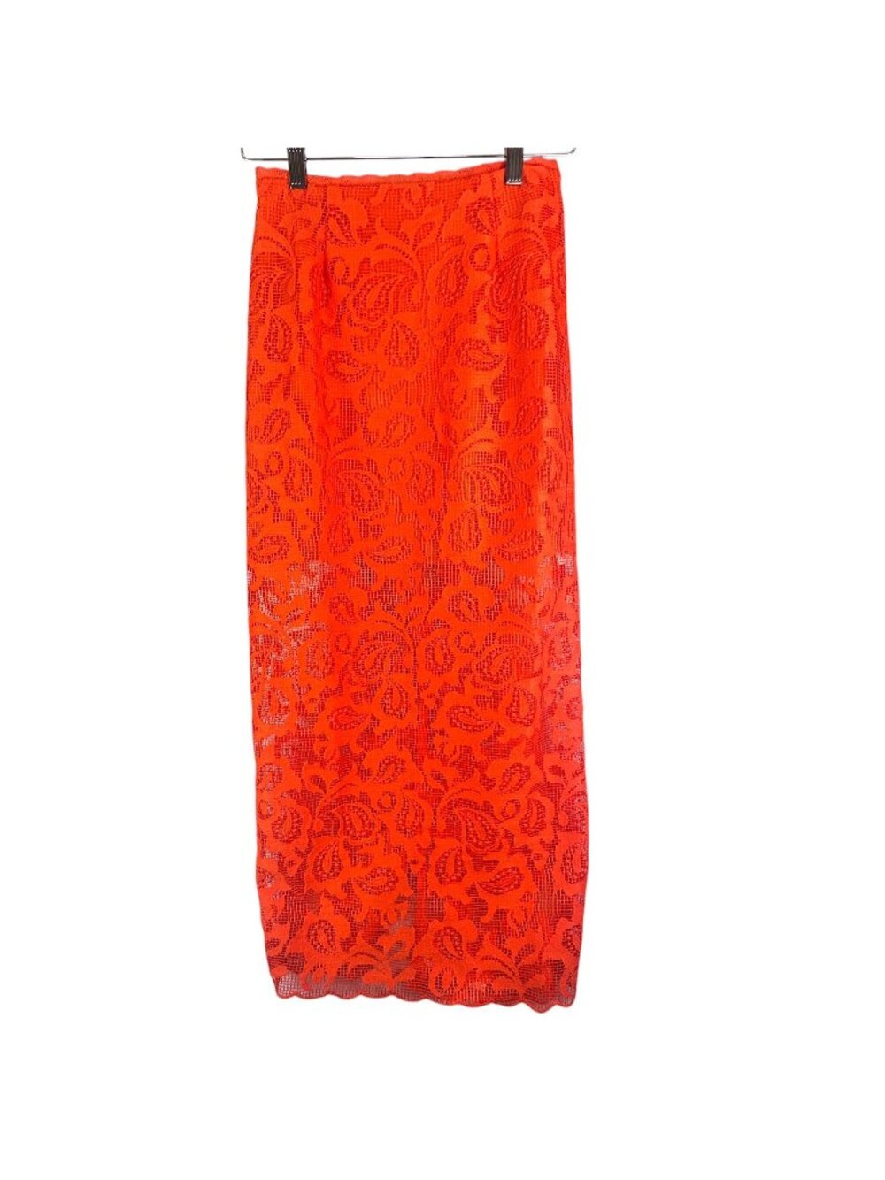 Topshop Premium Orange Lace Floral Design Maxi Skirt A-Line Size 4 NWT